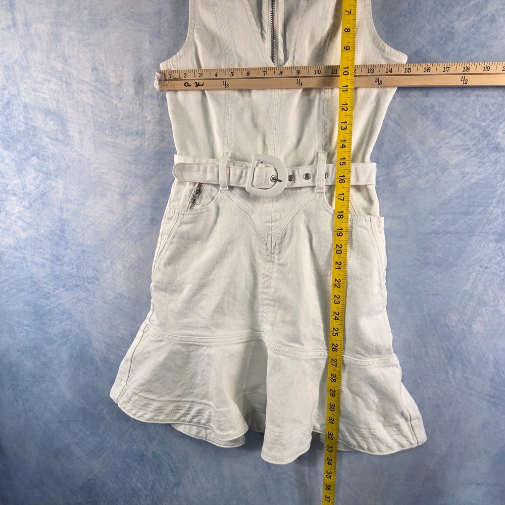 7 For All Mankind White Denim Belted Ruffle Hem Mini Dress Womens Size Small - Picture 5 of 8